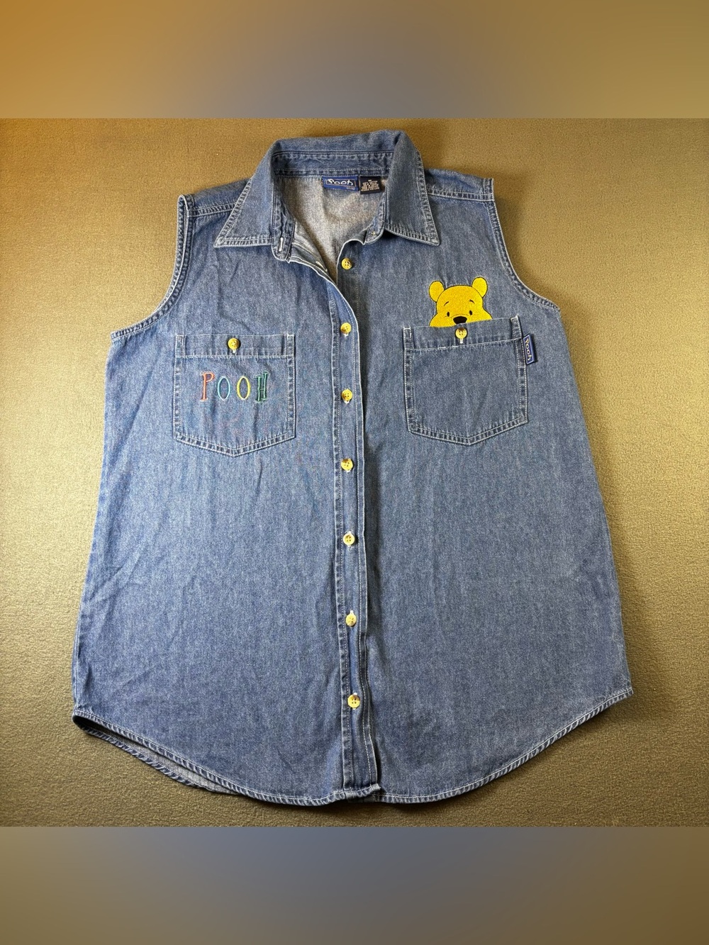 Disney Winnie the Pooh Denim Sleeveless Button-Up Blouse - Blue